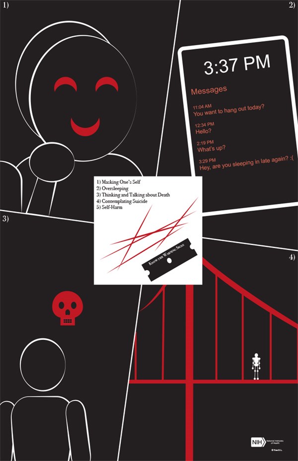 Poster by Lesa Tran illustrating the warning signs of suicide
