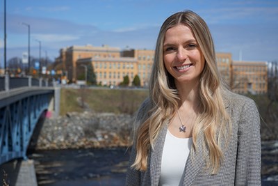 UML economics major Emily Sayler won the top prize in the 2022 Student Symposium for research in the College of Fine Arts, Humanities and Social Sciences