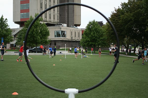 The club quidditch team practices on East Campus