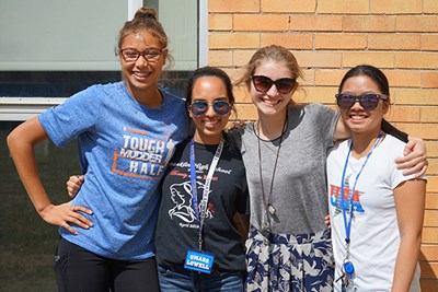 Incoming UMass Lowell engineering students Natalie Battle, Nyna Pendkar, isabella Manago and Annie Kelley made friends at RAMP camp