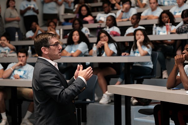RHSA director and Associate Teaching Prof. of English Matthew Hurwitz speaks at induction day in fall 2019