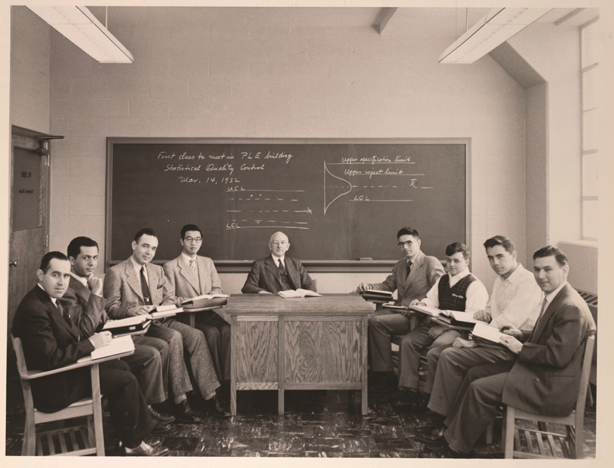 Black and White Photo of students in Classroom
