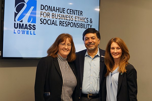 Donahue Center co-directors Elise Magnant and Erica Steckler with Raj Sisodia