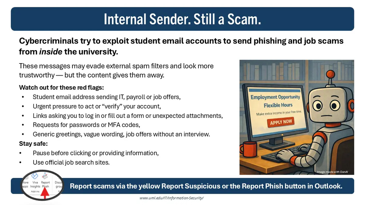 Res Halls - Internal Email Scams slide info. Decorative.