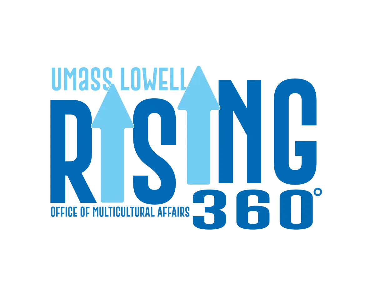 UMass Lowell Rising 360 degrees - Office of Multicultural Affairs logo.