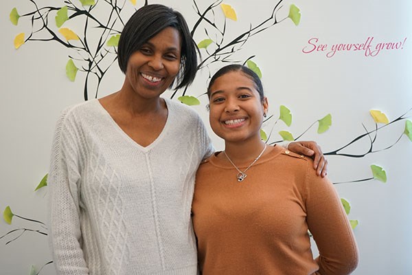River Hawk Rising student Juana Guerrero, right, with her coach, Francine Coston, associate director of Multicultural Affairs at UML