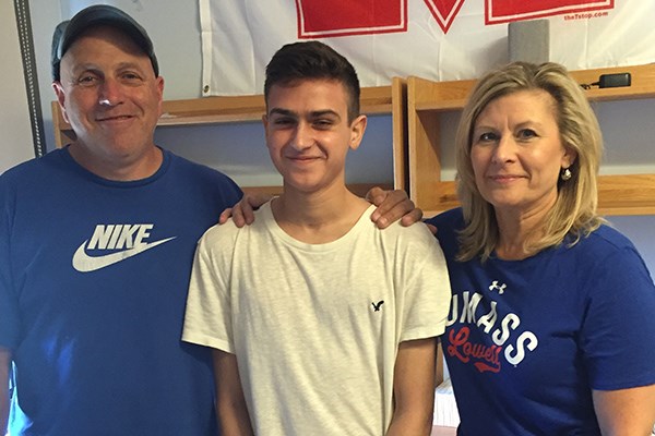 Alex Rosati and parents Michael and Deb Rosati on move-in day as a UML freshman