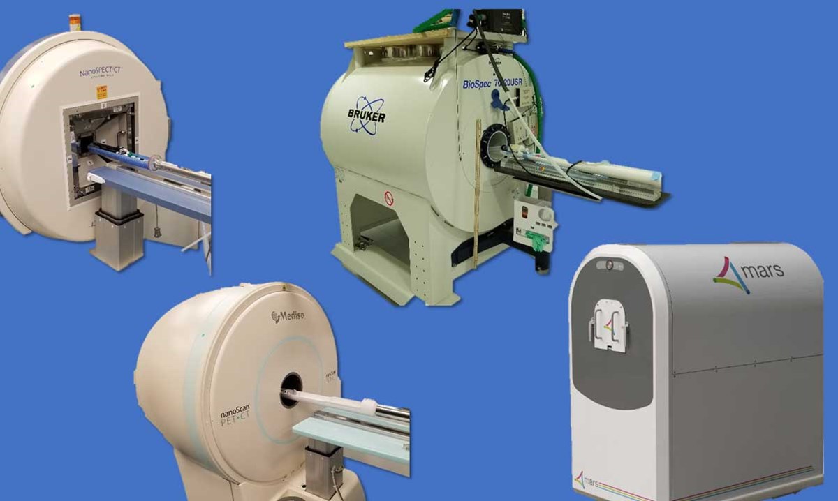 Small animal imaging core lab imaging machines including the PET/CT, SPECT/CT, MRI, and CT machines