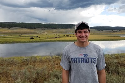 UML Honors management major Brendon Aylaian in Yellowstone Park