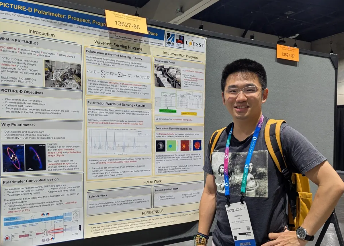 Guangfeng Yu presenting his poster “PICTURE-D Polarimeter” at Society of Photo-Optical Instrumentation Engineers conference.