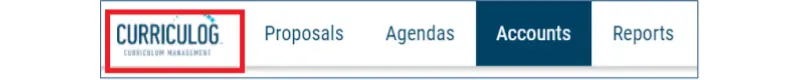 Screenshot of the top-level navigation menu with Curriculog logo highlighted.
