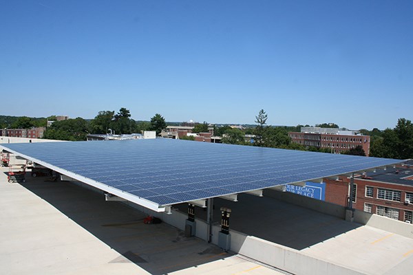 The new solar array on the South Campus parking garage roof