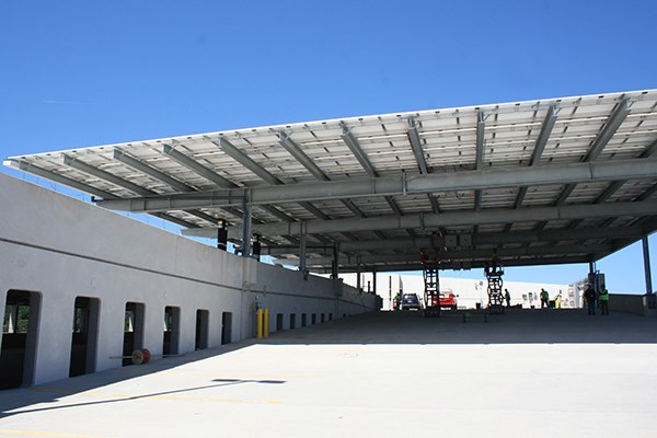 The view of the solar array from the top floor of the parking garage.