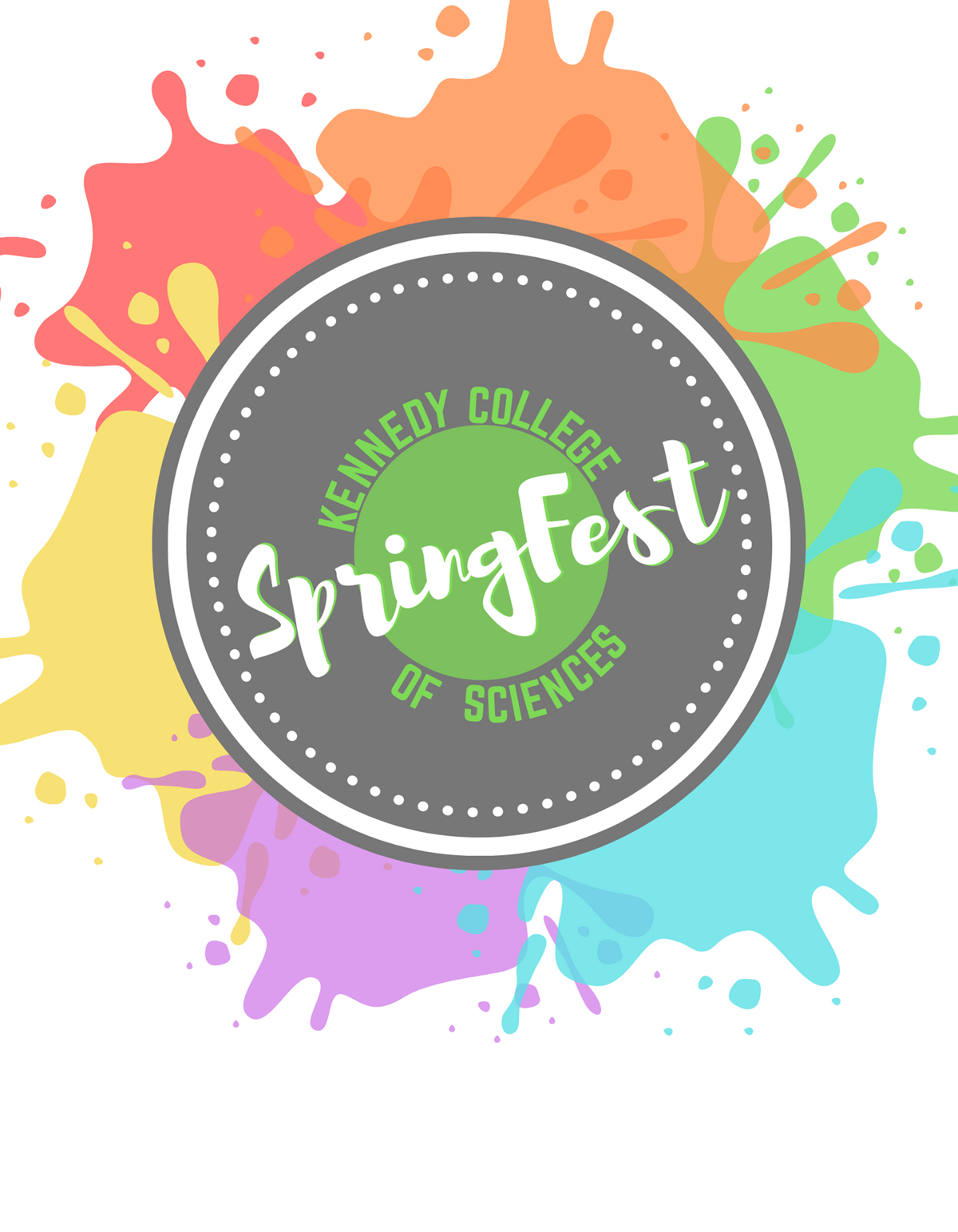 Logo: paint splashes with these words: Kennedy College of Sciences Spring Fest