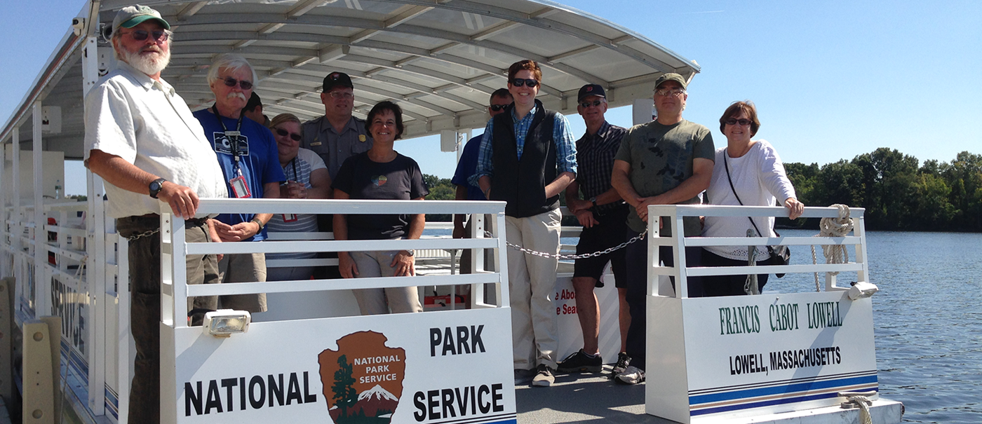 Tsongas staff riding on National Park Service boat