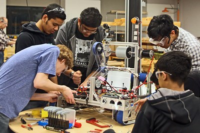 Students working on robot