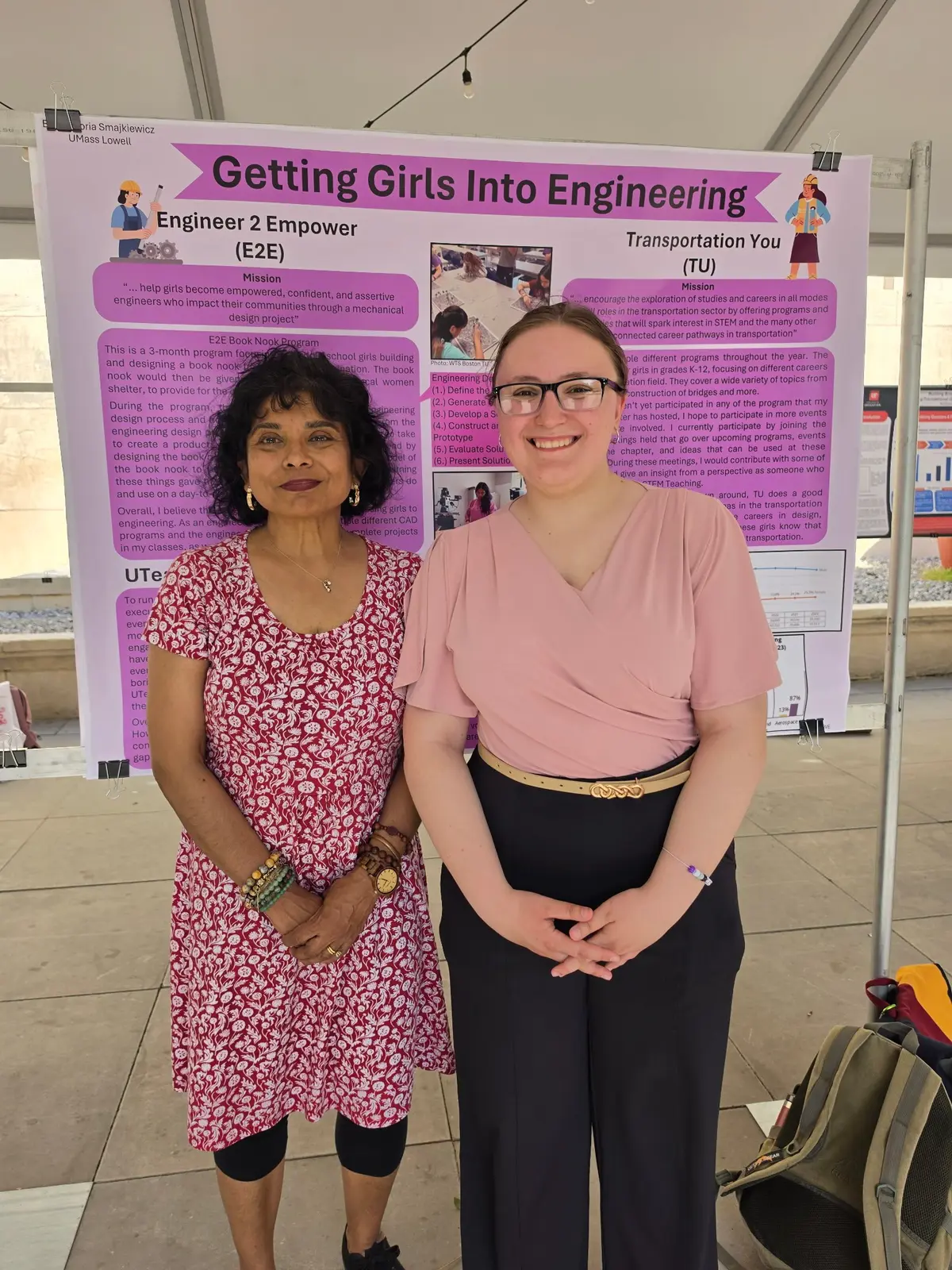 Sumudu Lewis and a young woman stand in front of the student's poster at the 2026 national UTeach conference