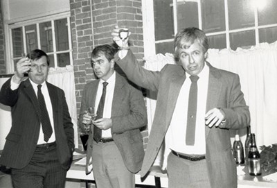 From left to right in this 1988 black and white photo: then-U.S. Rep. Chester Atkins, the late Massachusetts Sen. Paul Tsongas, and the first director of the Tsongas Industrial History Center, the late Ed Pershey.