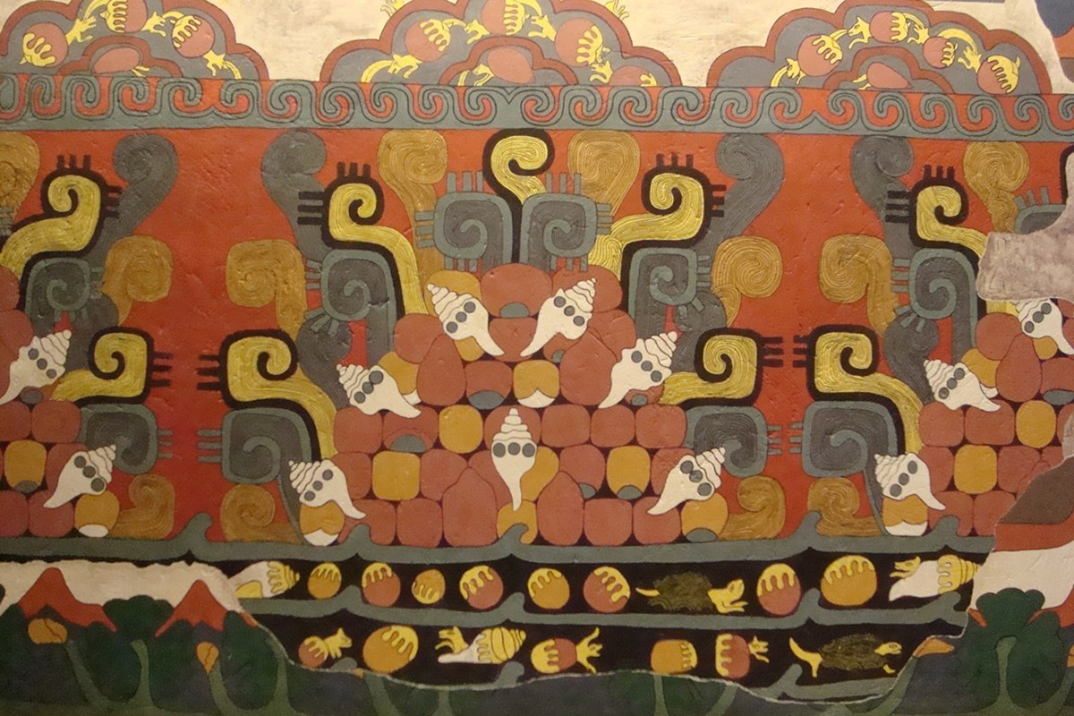 Reproduction of the Mural of of the Temple of Agriculture in Teotihuacán, Mexico, from the Museo Nacional de Antropología.