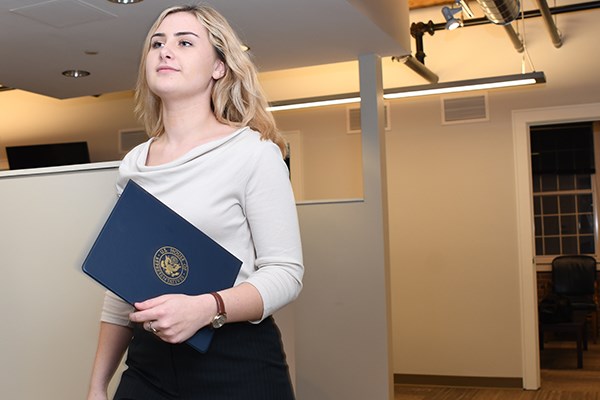 Political science major Meaghan Gallagher '18 graduated into a job with U.S. Rep. Lori Trahan