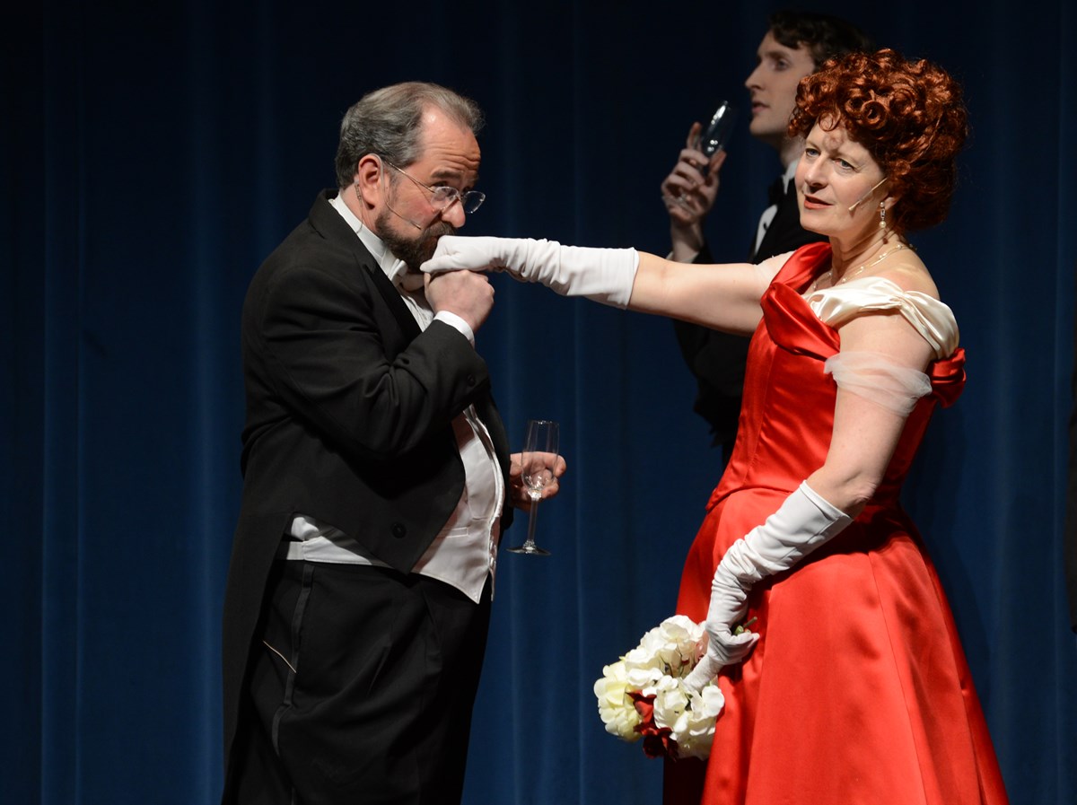 Actress Paula Plum and Actor Rick Sherburne perform with UMass Lowell students in Lady Windermere's Fan