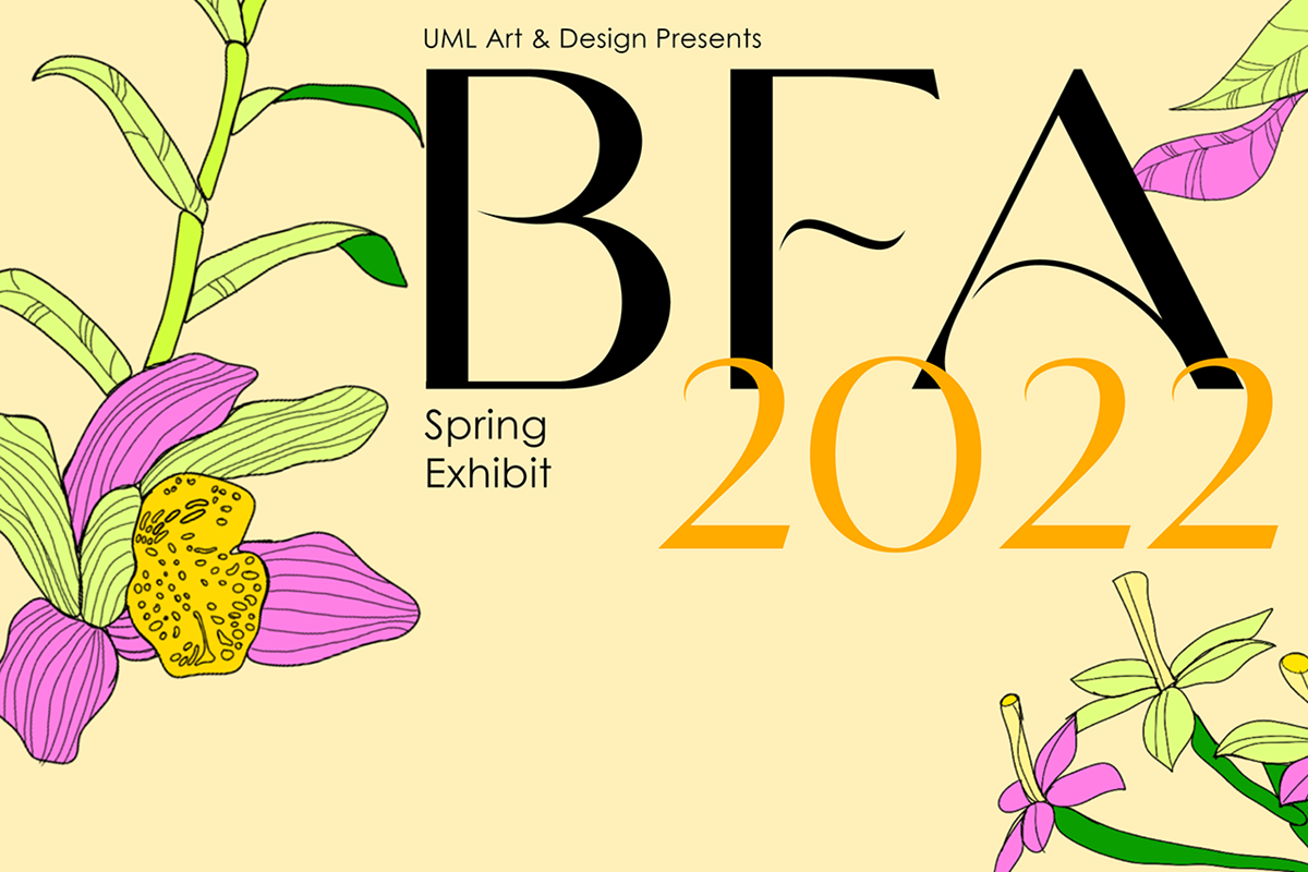 BFA 2022 exhibit title slide with flowers on it