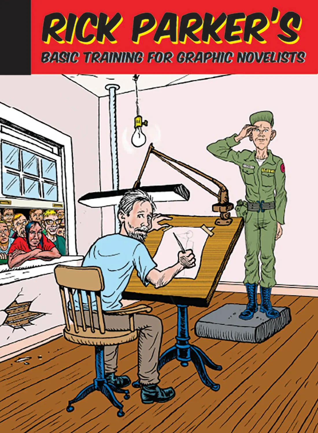 Rick-Parker's Basic Training for Graphic Novelists showing an illustrator drawing a military person.