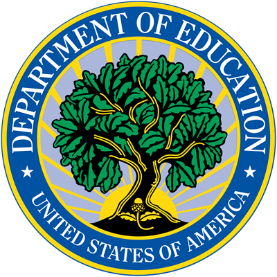 Seal of the United States Department of Education with a tree in the middle and a seed and acorn growing inside the tree's roots and United States Department of Education written around them in a circle.