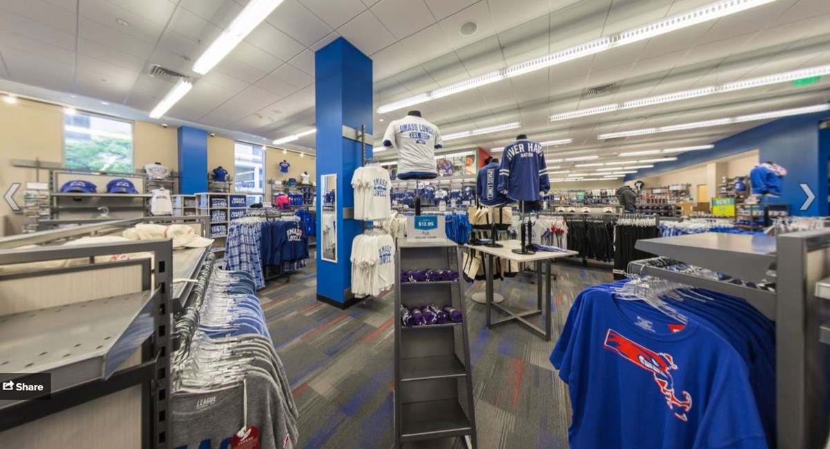 Inside the River Hawk Shop bookstore at University Crossing
