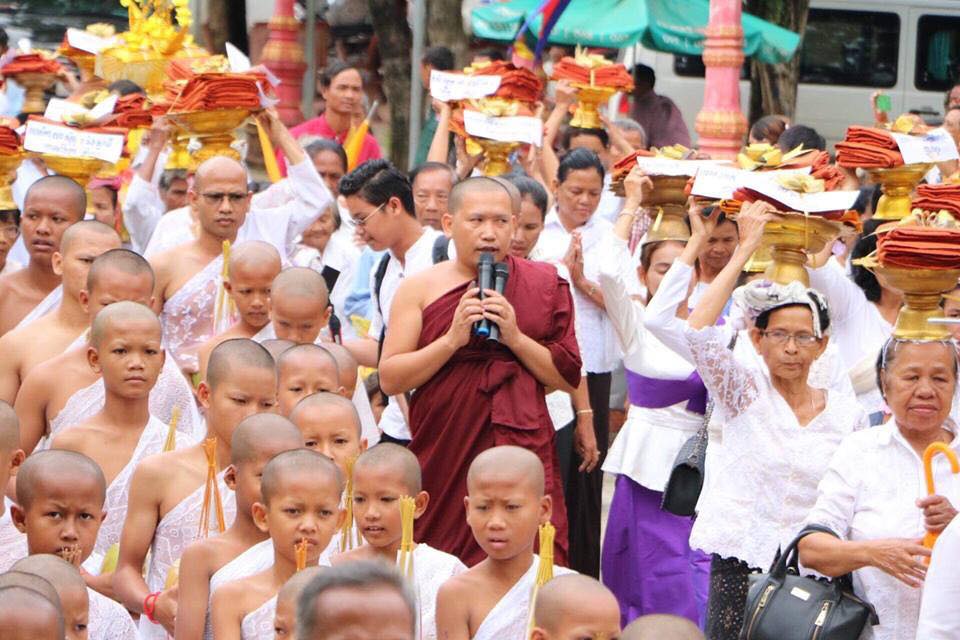 This photo taken in November 2018 shows Ven. Vouthy Phin leading an ordaining celebration at Prasat Neang Khmao monastery, Takeo, Cambodia. Photo provided by Vouthy Phin.