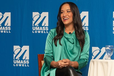 Boston Celtics sideline reporter and studio host Abby Chin at the UML Women's Leadership Conference 2022