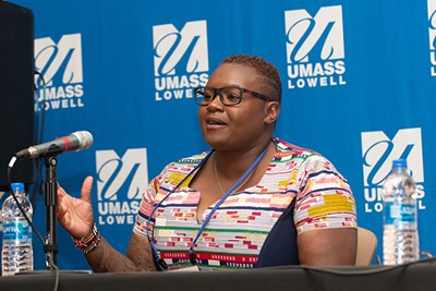 Henrietta Isaboke, exeuctive director of World Farmers, at the 2022 UML Women's Leadership Conference