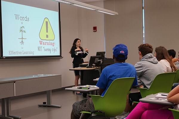 Asst. Prof. of Psychology Yana Weinstein teaches the six highly effective study strategies in every class.