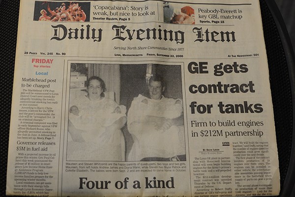 The Lynn, Mass., newspaper ran a front-page photo after the Whitcomb quadruplets were born