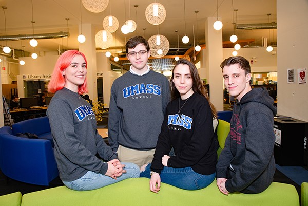 Three of the Whitcomb quadruplets are first-year students at UMass Lowell, while Bryce is studying at North Shore Community College