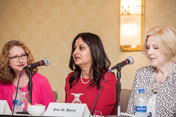 Lalitha Gunturi, associate general counsel at NETSCOUT, spoke on a panel about the high tech industry, at the 2019 UMass Lowell Women's Leadership Conference