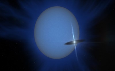 An artist's impresson of a Be X-Rya binary with Neutron Star as the compact object. (courtesy:SpaceEngine)