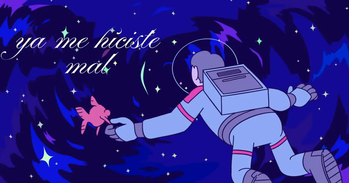 An astronaut and goldfish are floating in space, holding hands. Text reads: "Ya me hiciste mal."