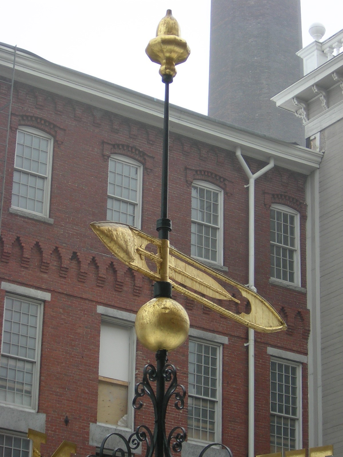 The acorn time capsule and weathervane after its restoration. 