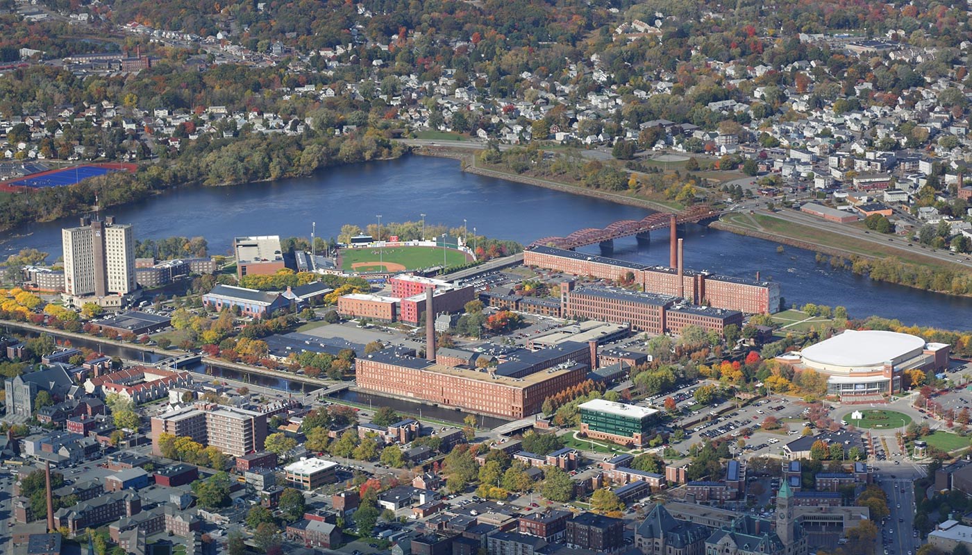 Aerial of UMass Lowell East Campus