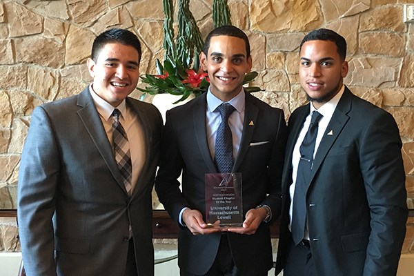 ALPFA members Edwin Naranjo, Christopher Nunez and Michael Ortiz share the UMass Lowell chapter's award in Dallas.