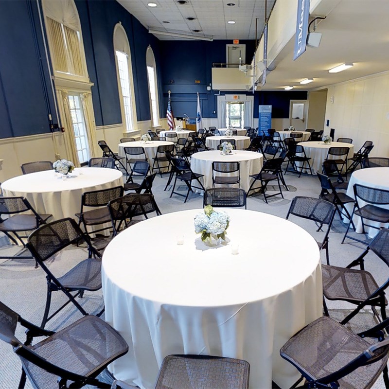 Alumni Hall auditorium set up banquet style