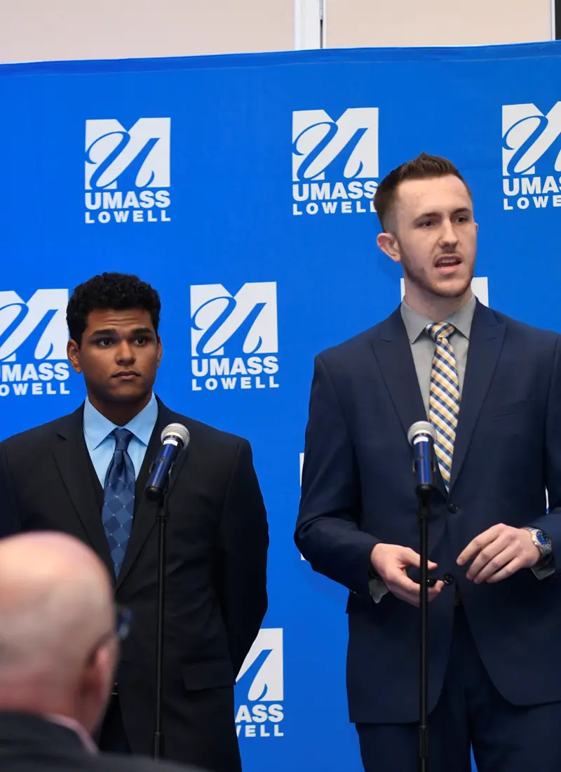 Benjamin Mcevoy and Edward Morante pitch Benji Ball at the finals of the 2019 DifferenceMaker Idea Challenge