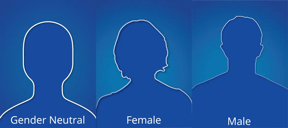 3 Blue Silhouettes side-by-side: Gender Neutral, Female and Male.