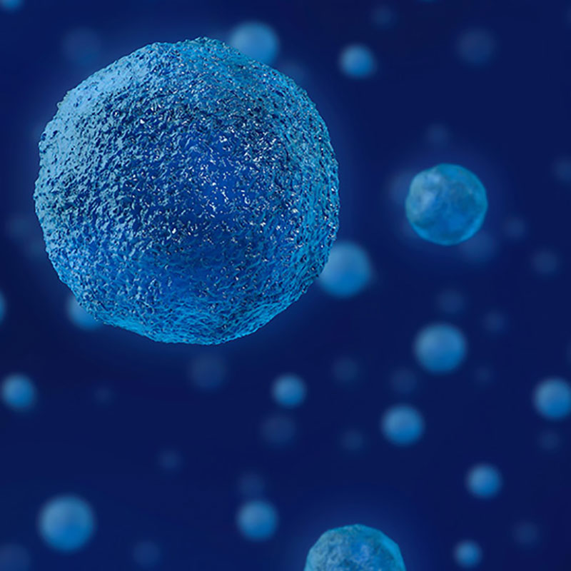 Closeup of molecules in blue background