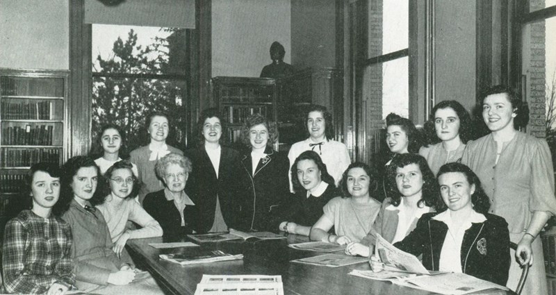 The Lowell Teachers College Campus Star newspaper staff in 1947