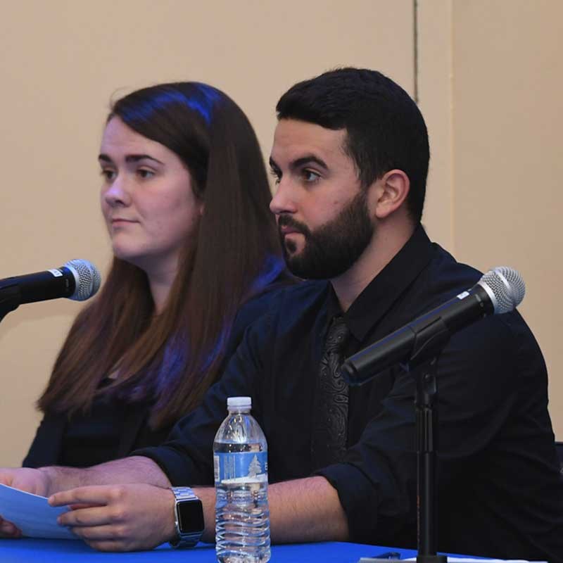 Student Andrew Sciascia participated in a debate held at UMass Lowell