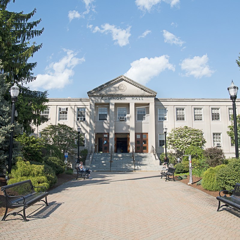 A view of the exterior of Cumnock Hall on North Campus