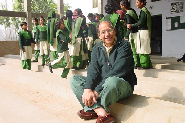 Textile engineering alumnus and former DuPont executive Virendra “Sam” Singh ’65 pictured at Pardada Pardadi, a school he built for girls in rural India