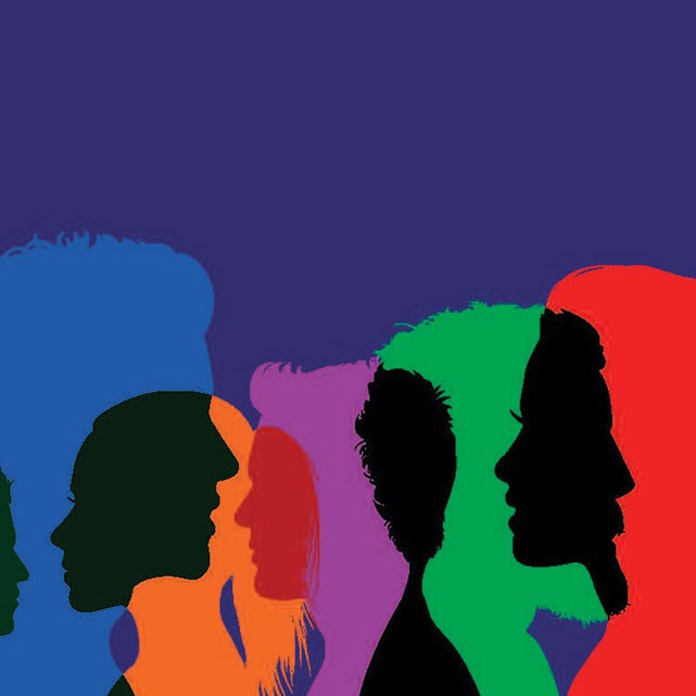 Silhouette image of heads and faces in multiple colors